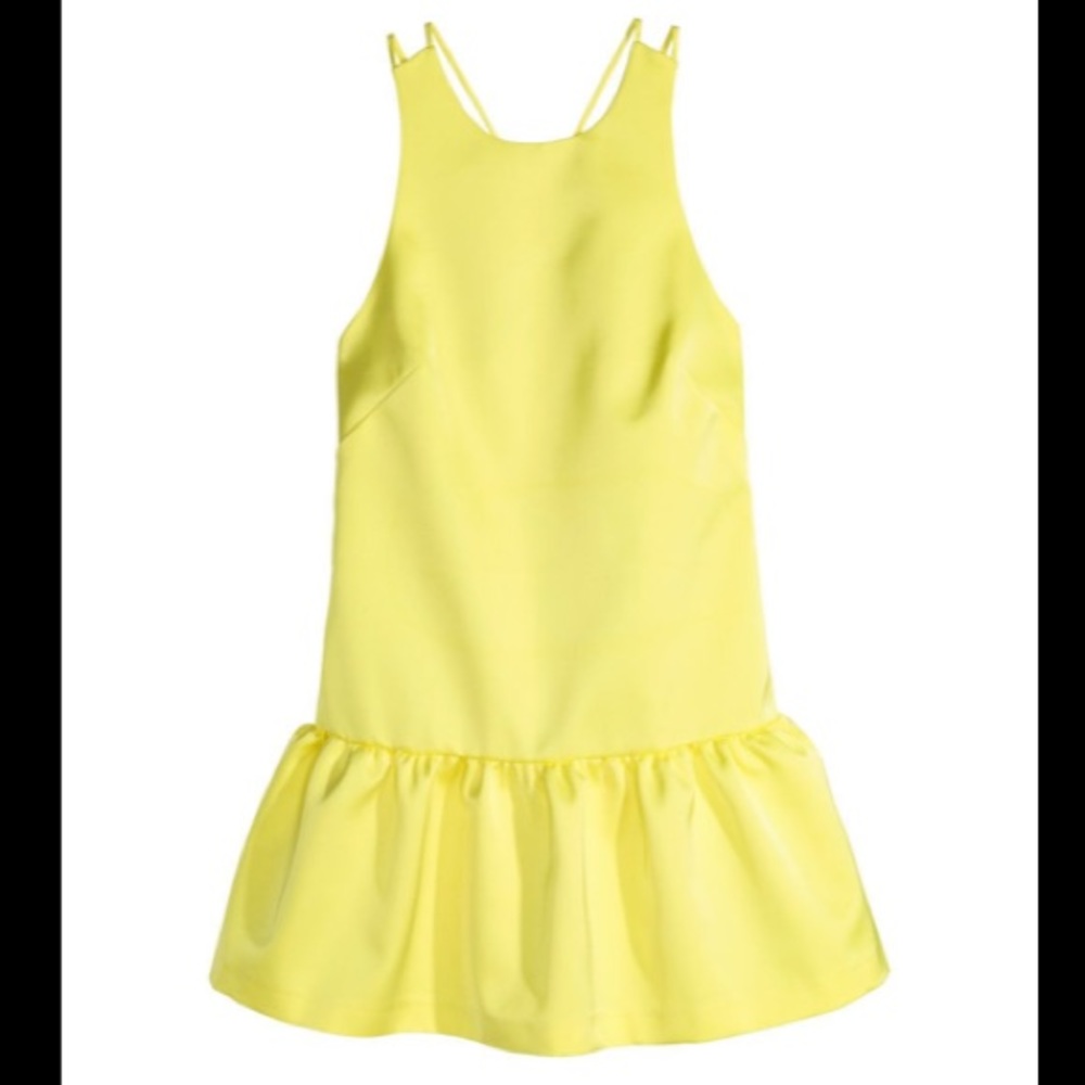 H&M Yellow Satin Flounce Dress, Size 10